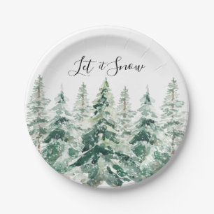 Assiettes En Carton Laisser Neige Rustique Aquarelle Pins de Noël Arb