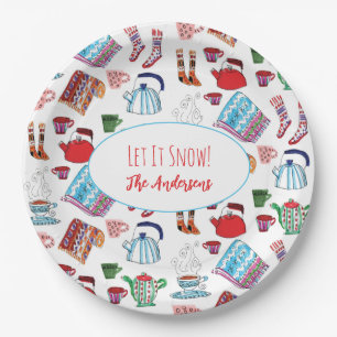 Assiettes En Carton Laissez-le neiger personnalisé Scandi Hygge Cabine