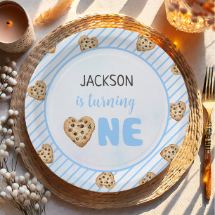 Assiettes En Carton Lait et biscuits Bleu 1er anniversaire