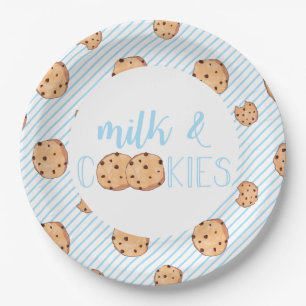 Assiettes En Carton Lait et biscuits bleu fête d'anniversaire