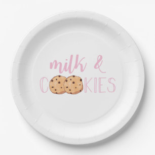 Assiettes En Carton Lait et biscuits Fête d'anniversaire rose