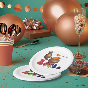 Assiettes En Carton Lait et miel avec baies Alimentation rustique