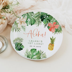 Assiettes En Carton LALANI Tropical Pink Hibiscus Luau 1er anniversair