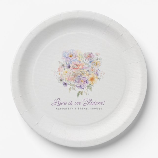 Assiettes En Carton L'amour est dans la Bienvenue de Fleurs de Mariage (Devant)