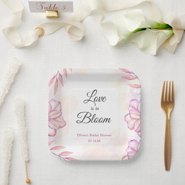 Assiettes En Carton L'amour est dans l'aquarelle fleurie douche nuptia (Mariage)