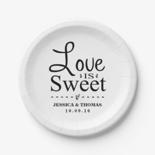 Assiettes En Carton L'Amour Est Doux ! Mariage noir et blanc personnal
