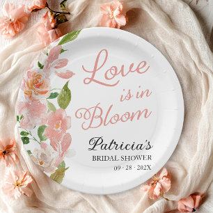 Assiettes En Carton L'Amour est en Fleur Fête de Mariage Floral Rose P