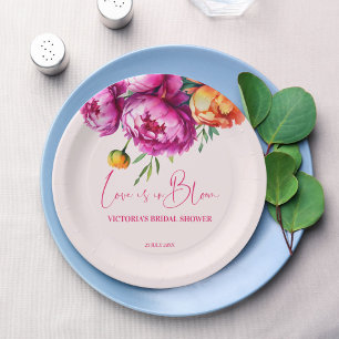Assiettes En Carton L'amour est en fleur rose fleurie douche nuptiale