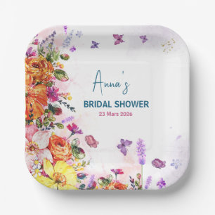 Assiettes En Carton L'amour est en fleurs Aquarelle Floral Fête de Mar