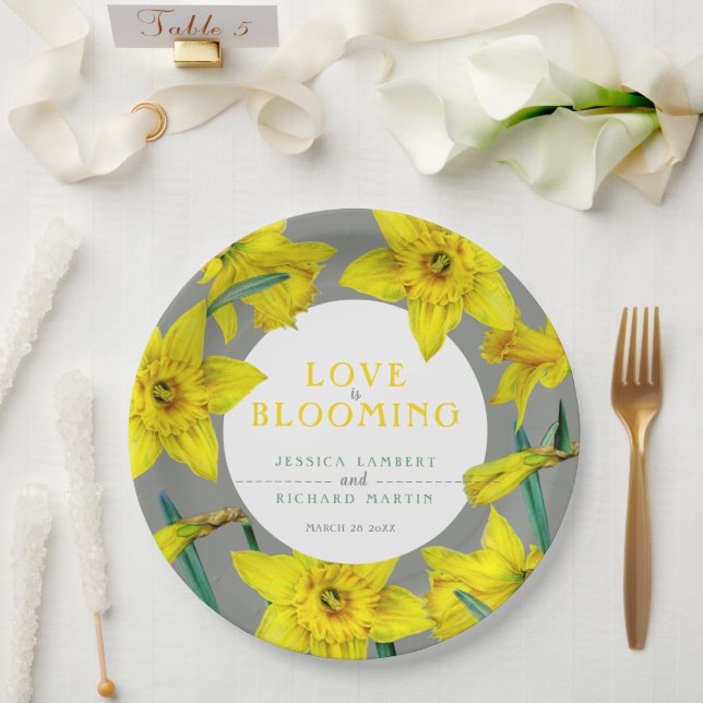 Assiettes En Carton L'amour fleurit l'aquarelle jaune mariage de print (Mariage)