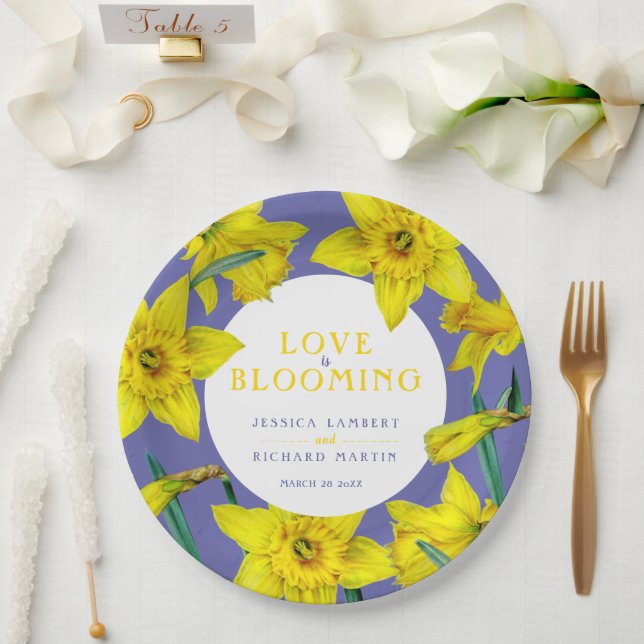 Assiettes En Carton L'amour fleurit le mariage du printemps jaune (Mariage)