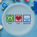 Assiettes En Carton L'amour pour la paix Hanoukka<br><div class="desc">Peace Love Hanoukka cadeau pour une personne juive qui aime célébrer Chanukah. Un joli signe de paix,  un coeur,  et une belle menorah.</div>