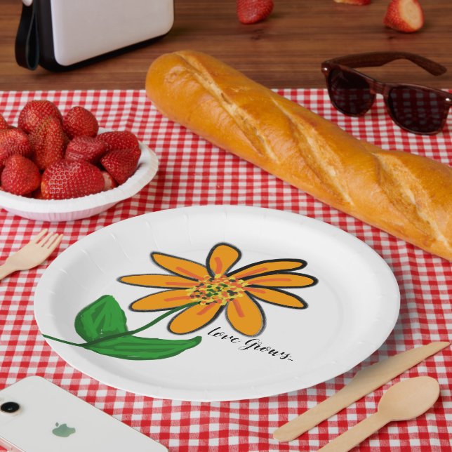 Assiettes En Carton L'amour pousse fleurs jaune orange (Pique-nique)