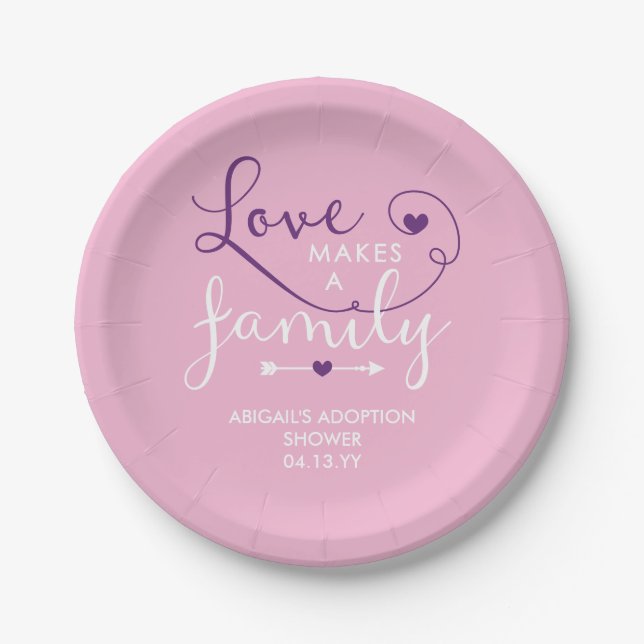 Assiettes En Carton L'Amour Rose Violet Fait Une Douche D'Adoption Fam (Devant)