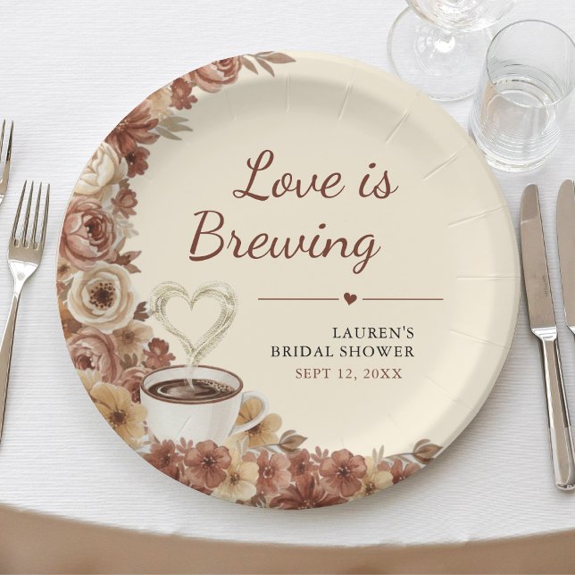Assiettes En Carton L'amour se prépare Café floral Tasse à cœur Shower (Love is Brewing Floral Coffee Heart Bridal Shower Paper Plates
)