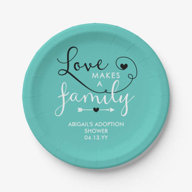 Assiettes En Carton L'Amour Turquoise Fait Une Douche D'Adoption Famil (Devant)