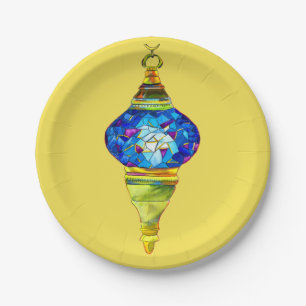 Assiettes En Carton Lampes turques bleues mosaïque art aquarelle