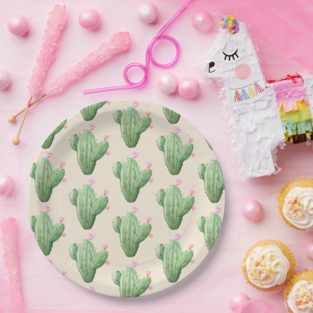 Assiettes En Carton Lancement de mariage au cactus à l'aquarelle (Fête)