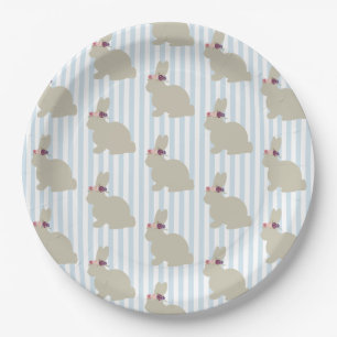 Assiettes En Carton Lapin avec Fleur Rayure Bleue