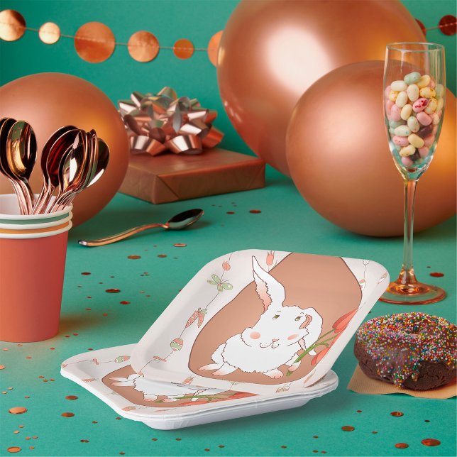 Assiettes En Carton Lapin avec Tulips Spring Holiday Rabbit (Créateur téléchargé)