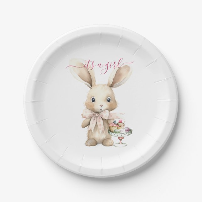 Assiettes En Carton Lapin Baby shower fille (Devant)