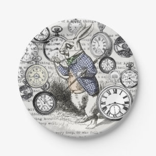 Assiettes En Carton Lapin Blanc Alice au Pays des Merveilles Horloges