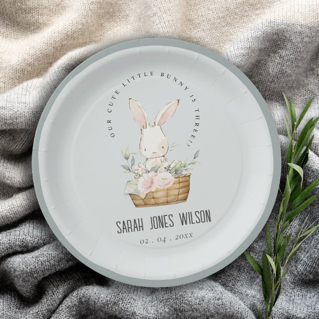 Assiettes En Carton Lapin Bleu Dusky En Panier Floral Anniversaire de  (Créateur téléchargé)