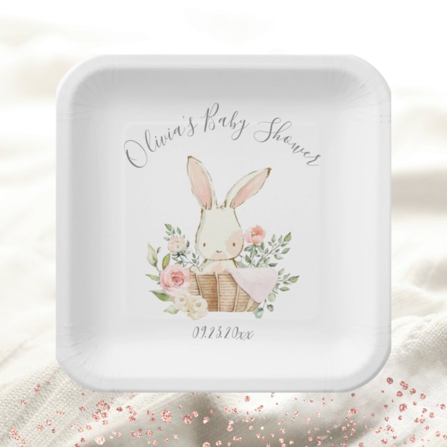 Assiettes En Carton Lapin Blush Rose Lapin Lapin Fille Bébé (Créateur téléchargé)