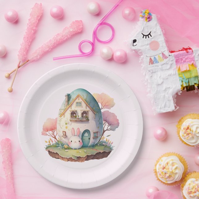 Assiettes En Carton Lapin Bunny Pink Pastel (Fête)