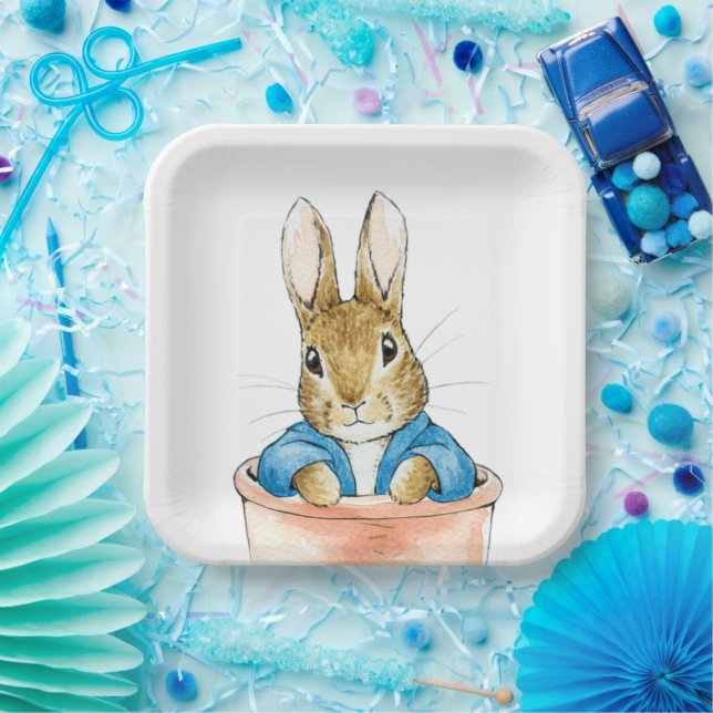 Assiettes En Carton Lapin classique assis dans un pot de plante (Fête)