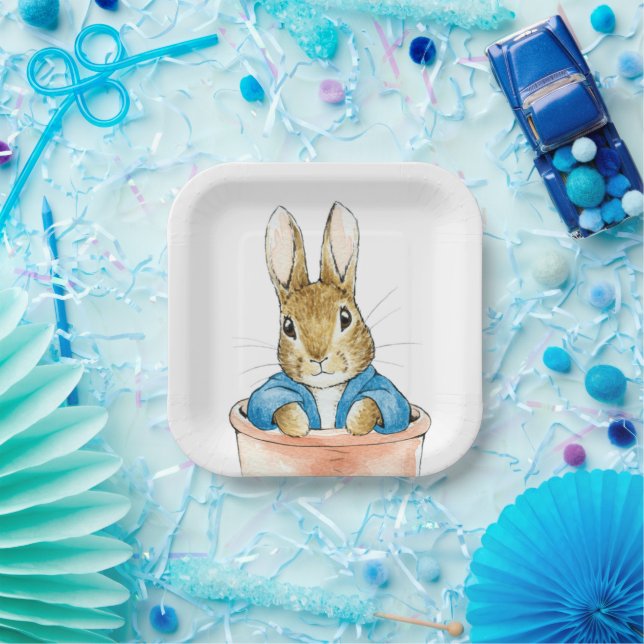 Assiettes En Carton Lapin classique assis dans un pot de plante (Fête)