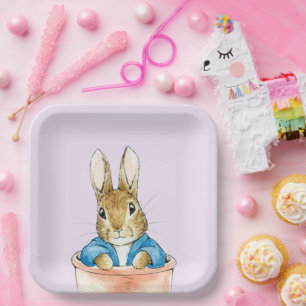 Assiettes En Carton Lapin classique assis dans un pot de plante