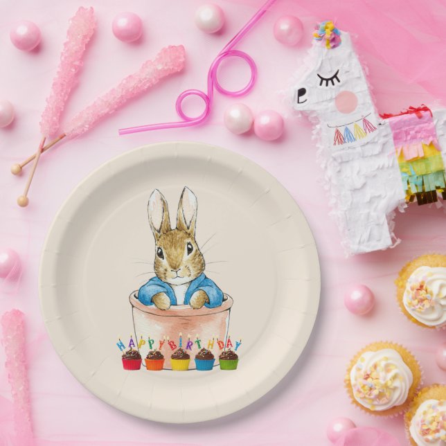 Assiettes En Carton Lapin classique assis dans un pot de plante (Fête)