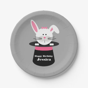 Assiettes En Carton Lapin dans l'anniversaire de magicien de casquette