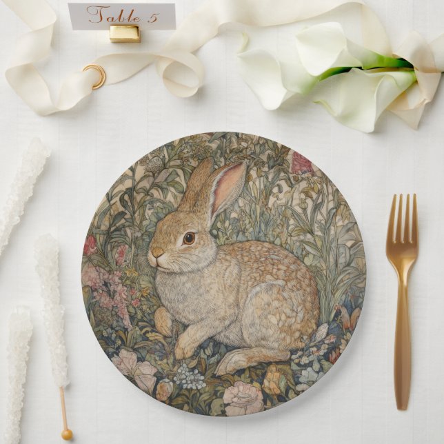 Assiettes En Carton Lapin dans un jardin anglais style William Morris (Mariage)