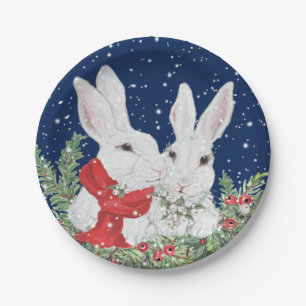 Assiettes En Carton Lapin de Noël Lapin Lapin Vacances d'hiver Bleu m