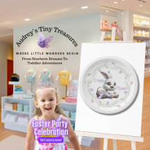 Lapin De Pâques Avec Panier D'Oeufs Plaques De Fêt