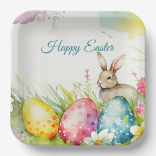 Assiettes En Carton Lapin de Pâques avec trois oeufs de Pâques