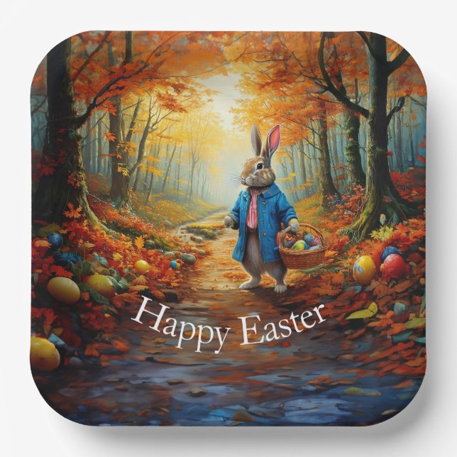 Assiettes En Carton lapin de Pâques dans la forêt (Recto)