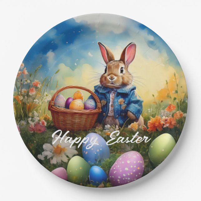 Assiettes En Carton lapin de Pâques dans la forêt (Devant)