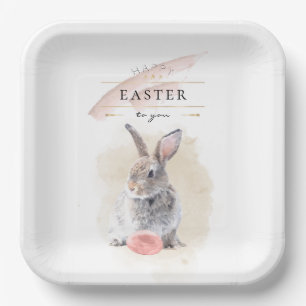Assiettes En Carton Lapin de Pâques élégant Joyeuses Pâques Art Aqua