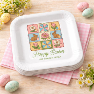 Assiettes En Carton Lapin de Pâques Joyeux Modèle de Courtepoint Famil