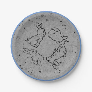 Assiettes En Carton Lapin de Pâques Lapin bleu Gris Pierre Printemps