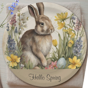 Assiettes En Carton Lapin de Pâques Œuf Floral