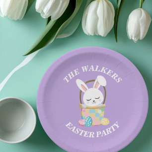 Assiettes En Carton Lapin de Pâques personnalisé violet pastel