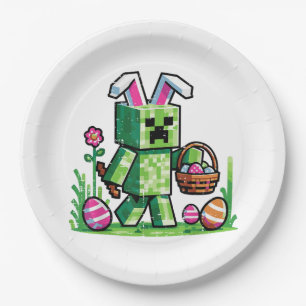 Assiettes En Carton Lapin de Pâques Pixel Gaming Chasse aux œufs