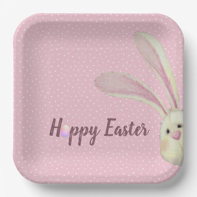 Assiettes En Carton Lapin de Pâques sur les Pois (Recto)
