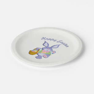 Assiettes En Carton Lapin de Pâques Violet Dansant