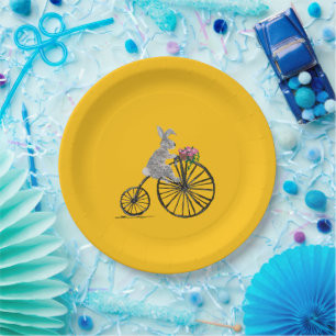 Assiettes En Carton Lapin fantaisiste à vélo