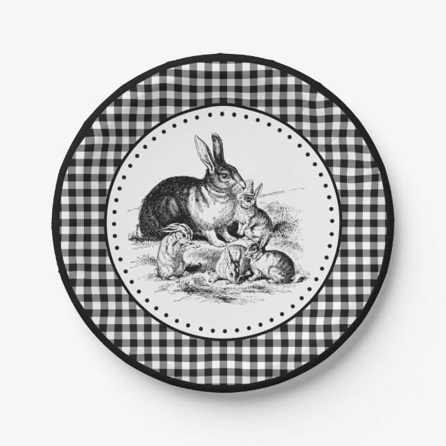 Assiettes En Carton Lapin Gingham (Devant)